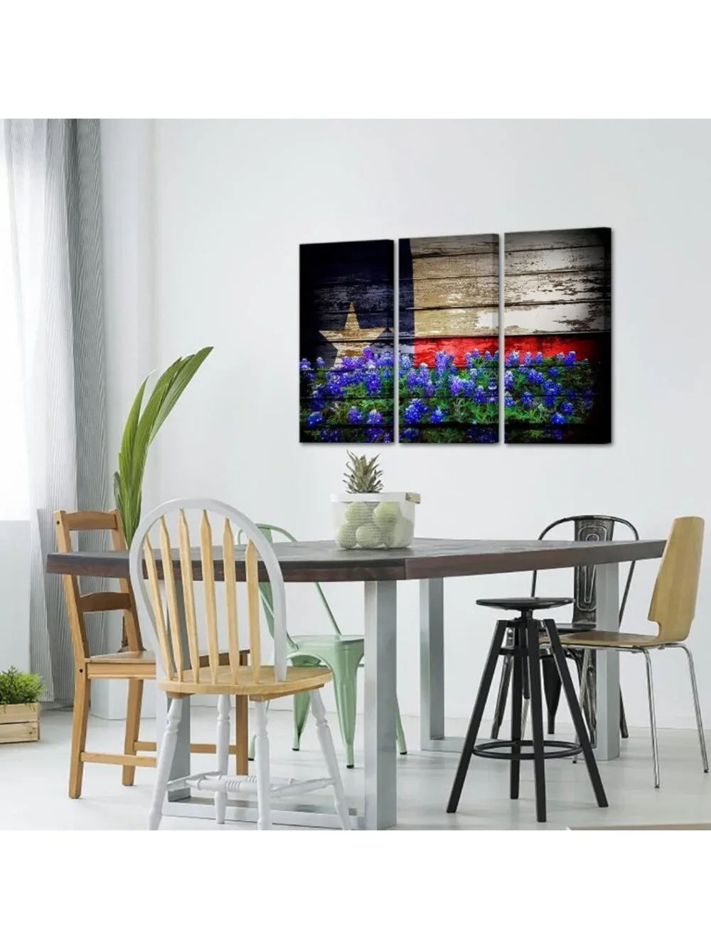 Texas Wall Art Canvas Set - Bluebonnet Flag Prints for Home Office Decor
